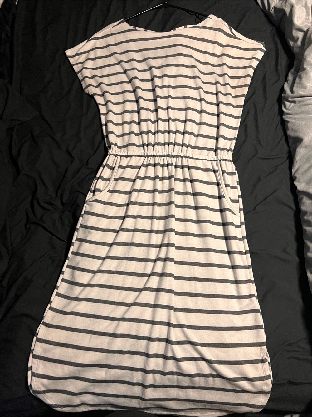 LuLaRoe White and Gray Striped Midi Dress